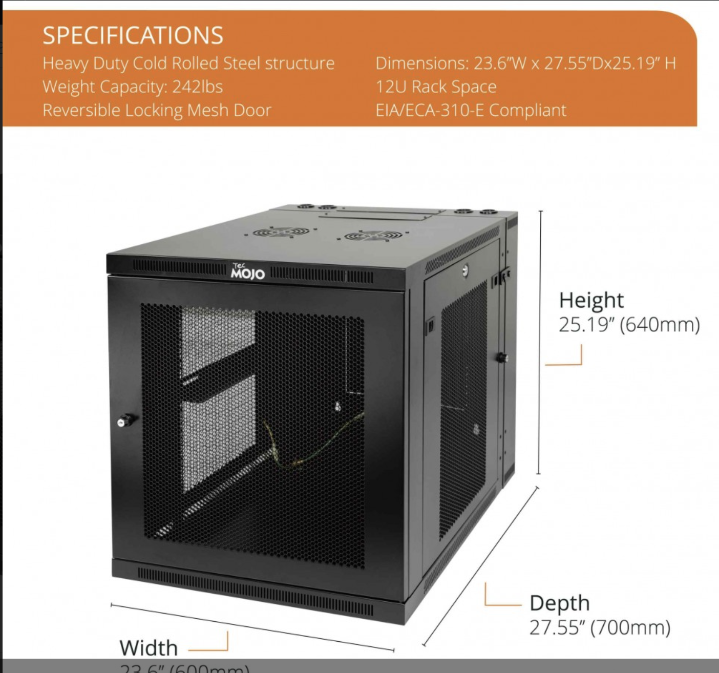 Tecmojo 12U 27.6‘’ Depth Wall Mount Rack for 19‘’ Equipment, Mesh Door ...