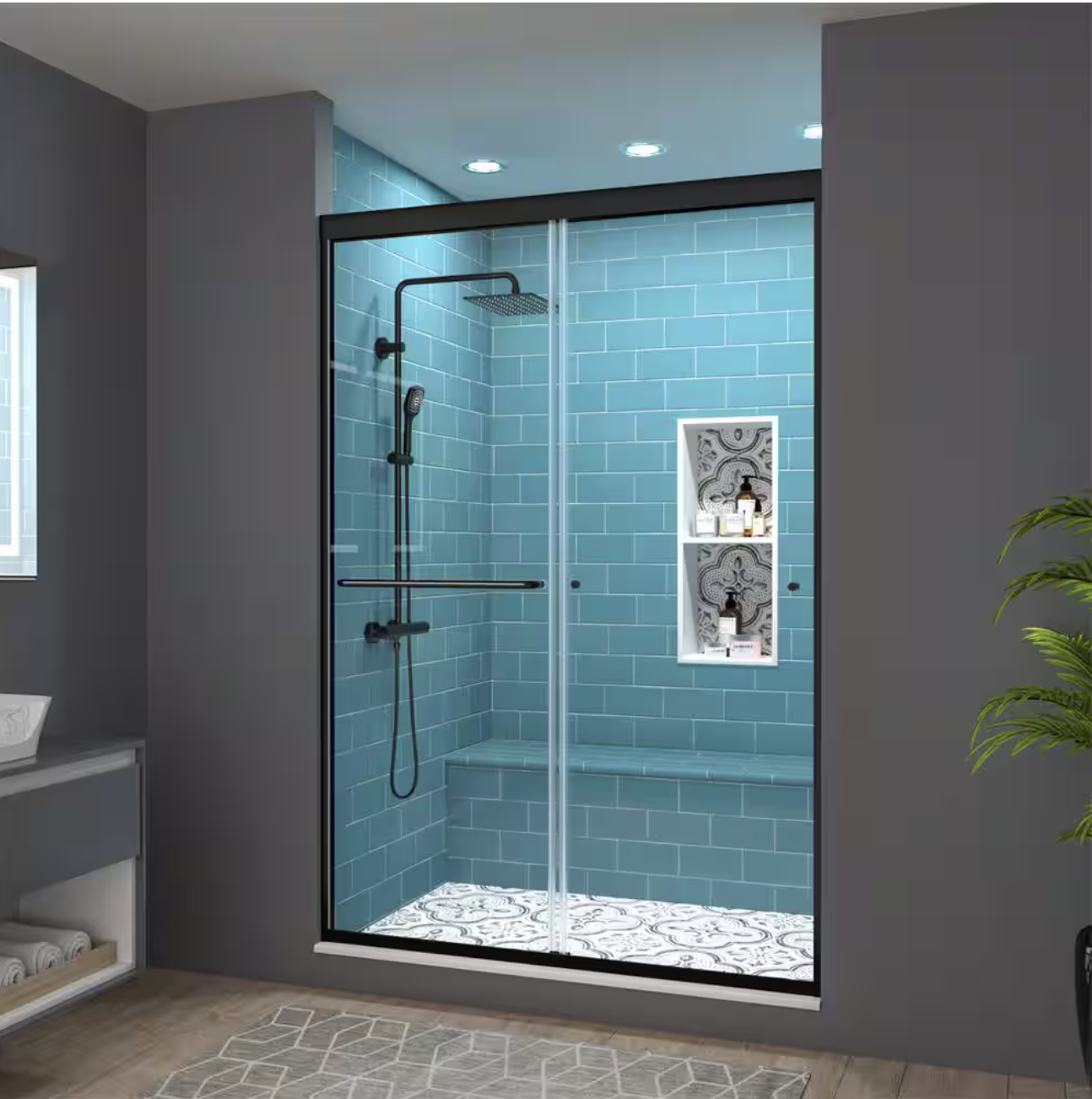 ES-DIY 44-48 in. W x 70 in. H Sliding Framed Shower Door in Matte Black ...