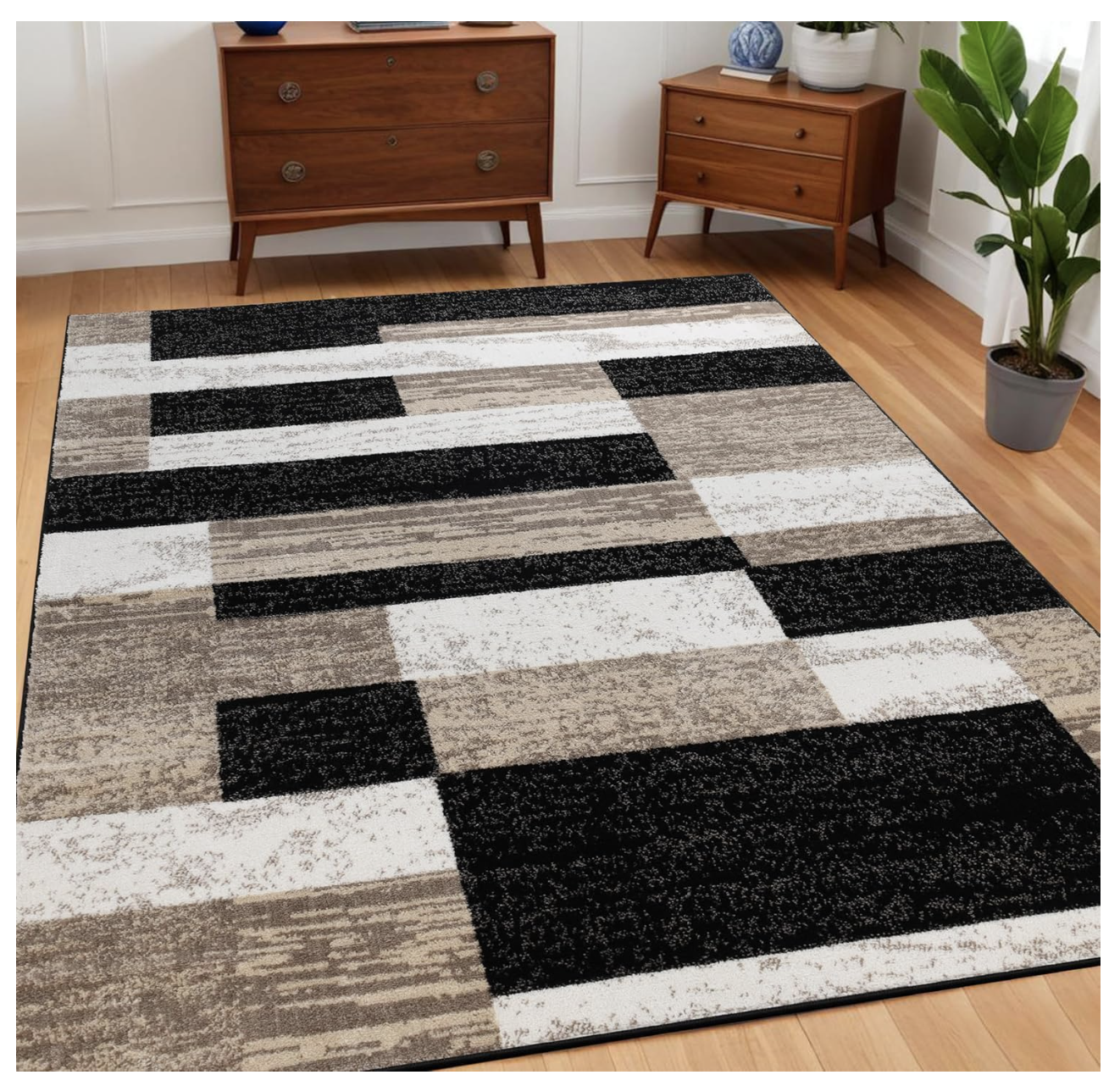 Superior Indoor Area Rug Jute Backed, Modern Geometric Patchwork Floor ...