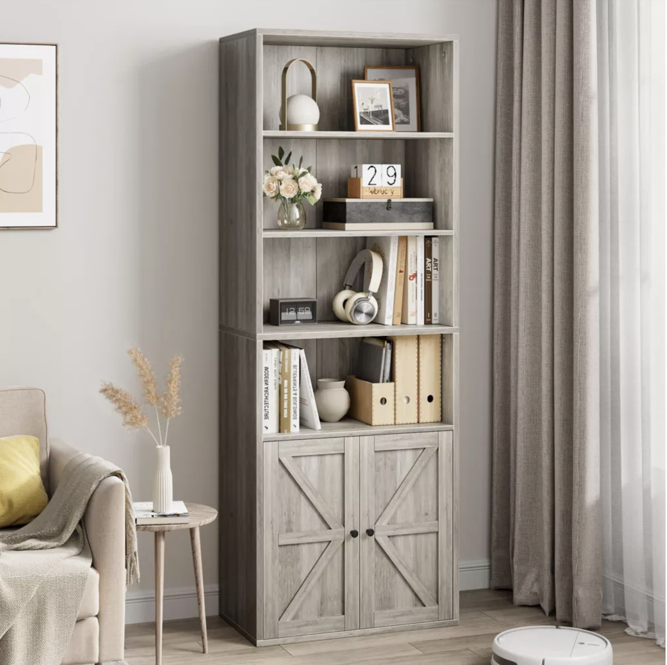 Tall Modern Farmhouse Bookcase with Doors - 71.4 inches (H) x 23.6 ...