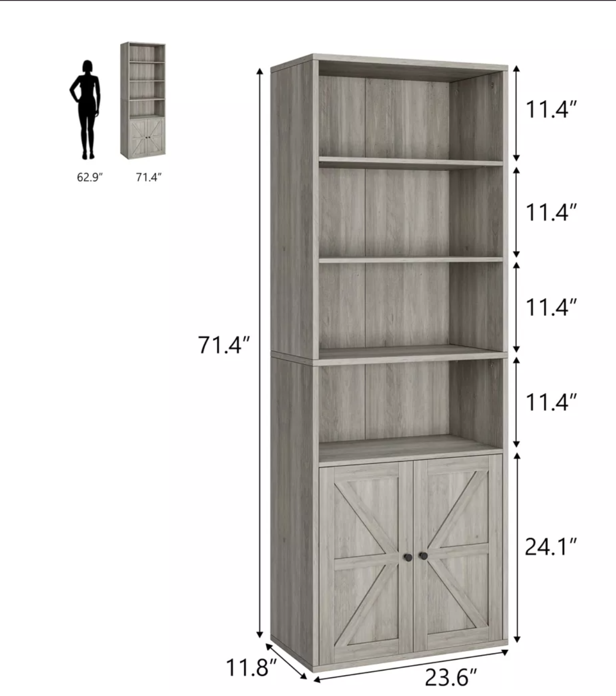 Library Doors Inches Tall Modern Farmhouse Bookcase with Doors - 71.4 inches (H) x 23.6 ...