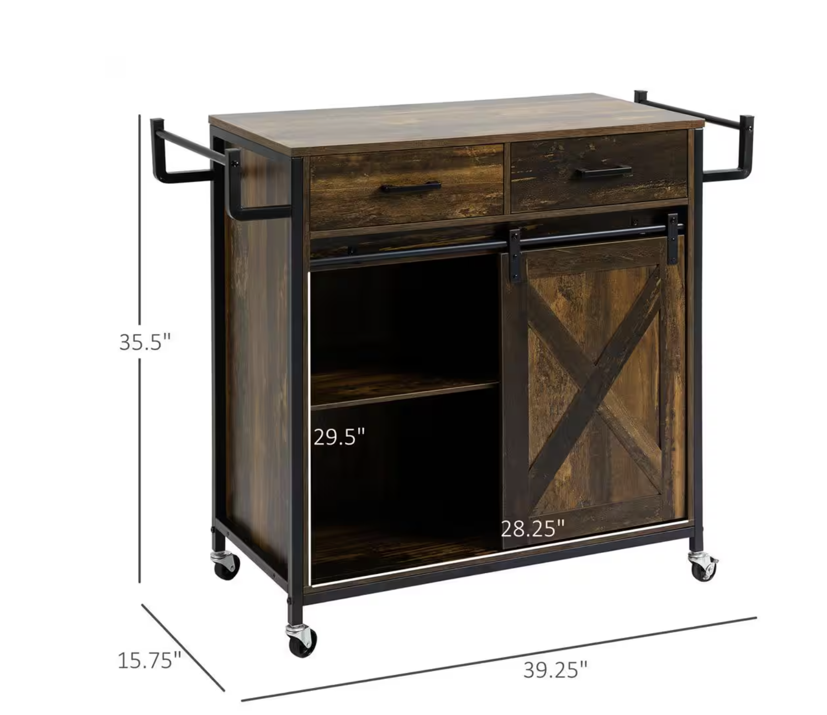 HOMCOM Rustic Brown Farmhouse Kitchen Cart with Adjustable Shelf - SCD ...