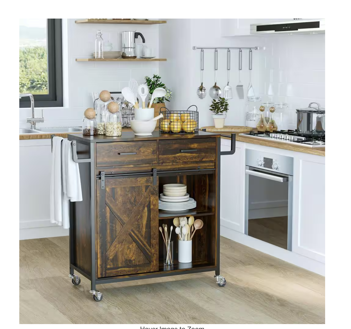 HOMCOM Rustic Brown Farmhouse Kitchen Cart with Adjustable Shelf - SCD ...